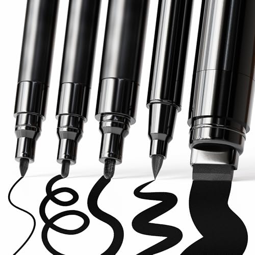 ARTISTRO 5 Black Paint Pen for Rock, Glass, Ceramic, Wood, Tire, Fabric, Metal, Canvas, Marking, Painting - Set of 5 Acrylic Paint Markers Water-based - Different Tips - color: Black, style: Different Tips