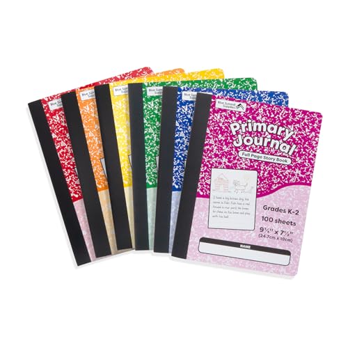 Blue Summit Primary Composition Notebook K-2, Primary Journal Grades K-2, Writing Journal for Kids in Preschool, Kindergarten Notebook For Kids to Learn to Write, 100 Sheets, 6 Pack, Assorted Colors - size: 6 Pack, style: Full Page
