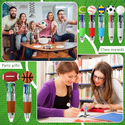 Scettar 28 Pack Sport Party Favors 4-in-1 Ballpoint Pens, 0.5mm Retractable Sport Theme Pens with Emotion Support Card for Sport Lover, Novelty Gifts Goodie Bags Stuffers(7 Style) - style: Sport Favors
