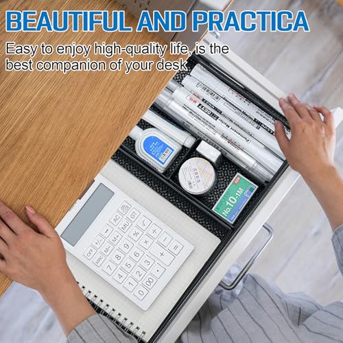 Mesh Metal Desk Drawer Organizer Tray 12.3"x8.3"x1.7" Pen Drawer Organizer Desktop Paper Storage Tray File Organizer with Handle for Home,Office,School Supplies Black