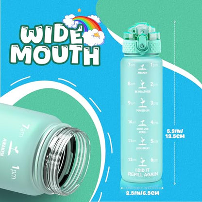 OLDLEY Kids Water Bottle for School, 17 oz (2 lids) BPA-Free Reusable Leak-proof Durable Tritan Plastic Water Bottles with Straw & Chug Lids, Anti-dust Spout Cover (Mint Green) - color: Mint Green, size: 17 Ounces
