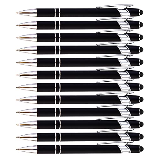 PASISIBICK 12-Piece Black Ballpoint Pen with Stylus Tip, 2 in 1 Stylish Metal Touch Screen Pen - Black Ink, 1.0 mm Medium Point - 5.5 x 0.4 inch / 14 x 1 cm - color: 12 Pcs Black Stylus Pens