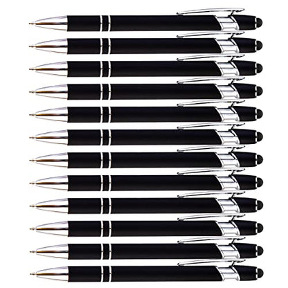 PASISIBICK 12-Piece Black Ballpoint Pen with Stylus Tip, 2 in 1 Stylish Metal Touch Screen Pen - Black Ink, 1.0 mm Medium Point - 5.5 x 0.4 inch / 14 x 1 cm - color: 12 Pcs Black Stylus Pens