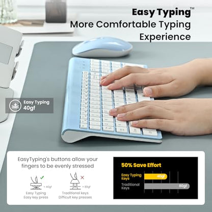 cimetech Wireless Keyboard and Mouse Combo, Compact Full Size Wireless Keyboard and Mouse Set 2.4G Ultra-Thin Sleek Design for Windows, Computer, Desktop, PC, Notebook - Baby Blue - color: Babyblue White
