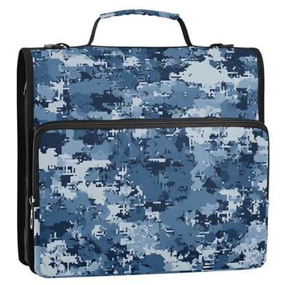 Bolaz Durable 3 Ring Binder Bag with Zipper,Blue Digital Camouflage Pattern,1.5 Inch Multi-Pockets Organizer with Shoulder Strap and Handle - color: Blue Digital Camouflage
