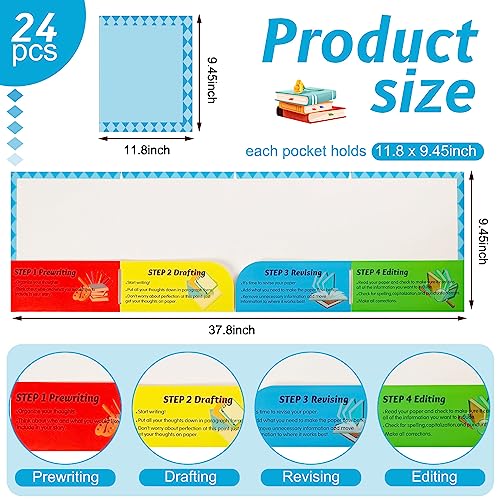 Satinior 24 Pcs Writing Process Pocket Folders Bulk 4 Pockets Writing Process Homework Folders for Students Teacher School Kids Classroom Supplies