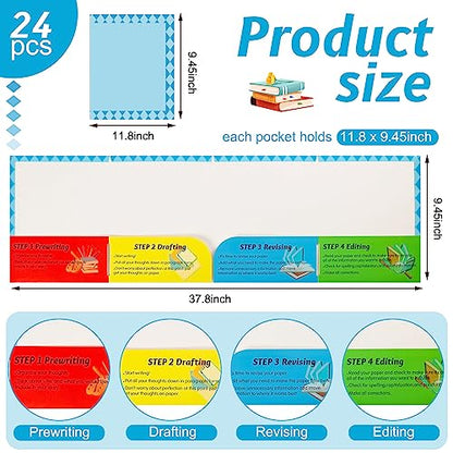 Satinior 24 Pcs Writing Process Pocket Folders Bulk 4 Pockets Writing Process Homework Folders for Students Teacher School Kids Classroom Supplies