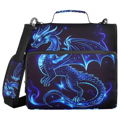 Dragon Blue Black 3 Ring Binder Bag 1.5 inch Binder Organizer with Zipper Shoulder Strap 500 Sheet Documents Storage for School Office - color: A024, size: 13.6 x 12.4 x 3.5 in