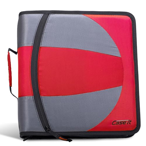 Case-it The Dual 2-in-1 Zipper Binder | Two 1.5-Inch D-Rings, 600 Sheet Capacity, Pencil Pouch & Multiple Pockets | School & Office Organizer with Shoulder Strap | Dual-101 Fire Engine Red - color: Fire Engine Red, size: 1 Pack