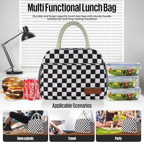 Lunch Bag Women/Men Lunch Box Women/Men (Black+White Checkerboard) | Spacious Lightweight Waterproof Sturdy Durable Great Value For Office Work School Picnic Travel - color: Black+White Checkerboard