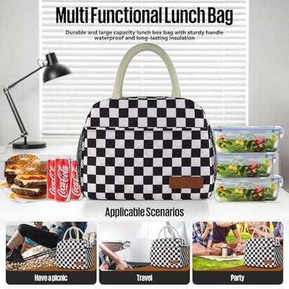 Lunch Bag Women/Men Lunch Box Women/Men (Black+White Checkerboard) | Spacious Lightweight Waterproof Sturdy Durable Great Value For Office Work School Picnic Travel - color: Black+White Checkerboard