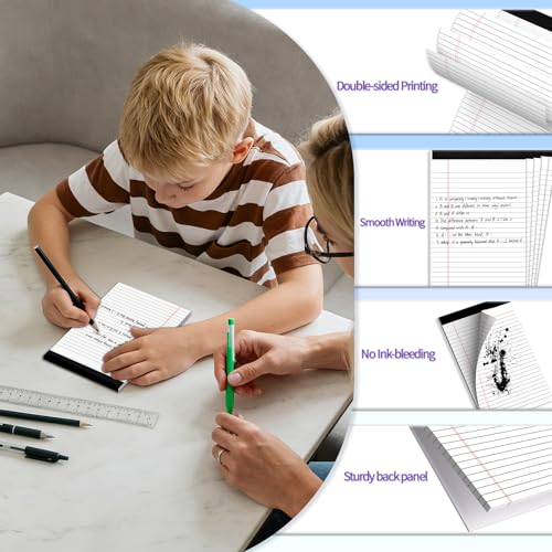 6 pcs Note Pads Legal Pads 5x8, Notebook College Ruled, White Legal Notepads, 6 Pack Micro Perforated Writing Pads, Lined Paper Pads, Pad of Paper for Office Home School, 30 Sheets/Pack - style: 6 Pack-White