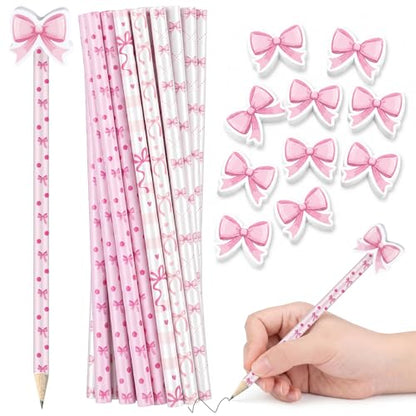 Sabary 72 Pcs/36 Sets Coquette Pink Bow Pencils with Erasers Cute Preppy Wooden Pink Bow Pencils Bulk Gifts for Girls Students Back to School Classroom Birthday Coquette Stationery Party Favor Supply
