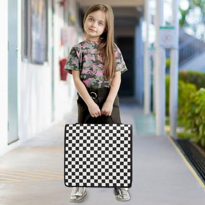 Black White Checkered Binder Bag 3 Ring Zipper Binders with Shoulder Strap for School Office Organizer Storage - color: Q037