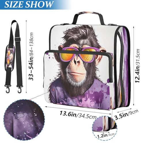 Cool Monkey Zipper Binder 3 Ring with Shoulder Strap and Handle Multiple Pockets Expanding File Folder Organizer