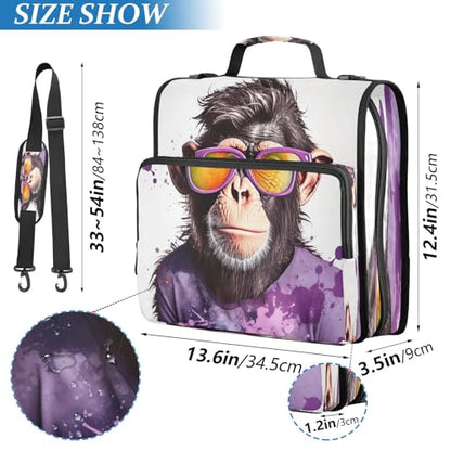 Cool Monkey Zipper Binder 3 Ring with Shoulder Strap and Handle Multiple Pockets Expanding File Folder Organizer
