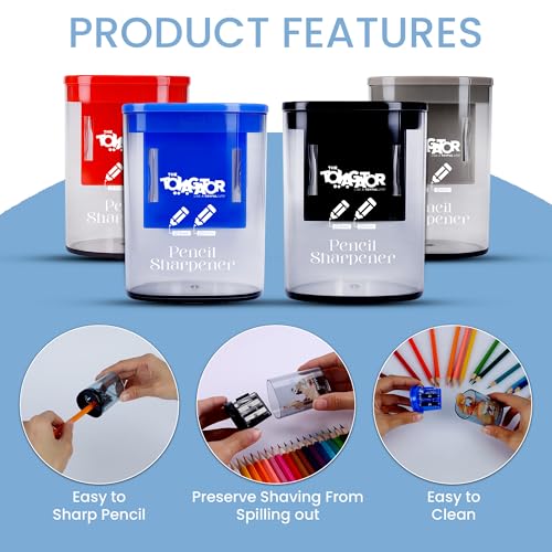 Manual Pencil Sharpener - 4 Pcs Dual Hole Premium Quality Pencil Sharpeners for Standard & Large Sized Pencils - Handheld Pencil Sharpener for Kids, Adults, Artists, Home & Office Uses