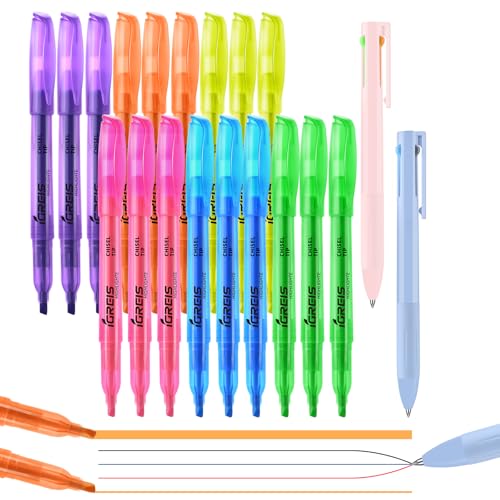 20 Pcs Highlighters and Gel Pens Set, 6 Color Highlighters and 2 Pcs 3 in 1 Multicolor Gel Pens, Chisel Tip Highlighters Assorted Colors, Quick Dry, Perfect for Class, School, Office - size: 1 Count (Pack of 20)
