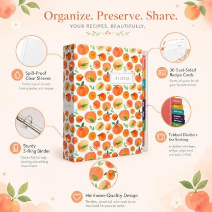 Jot & Mark 8.5"" x 11"" Sturdy 3 Ring Recipe Binder with Spill-Proof Clear | 50 Recipe Cards + 25 Sleeve Protectors + 5 Full-Page Sleeves + 6 Tabs | 8.5x11 | Peach Dream - color: Peach Dream, size: 8.5" x 11"