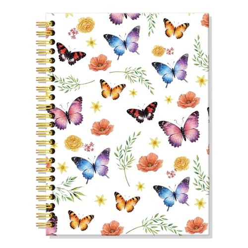 ERHACHAIJIA Watercolor Butterflies Lined Spiral Notebook for Women Writers | Hardcover 160 Pages, Funny Work Gifts for Coworker Boss Butterfly Lover, Journal for Writing, Daughter Back to School Gifts - color: White