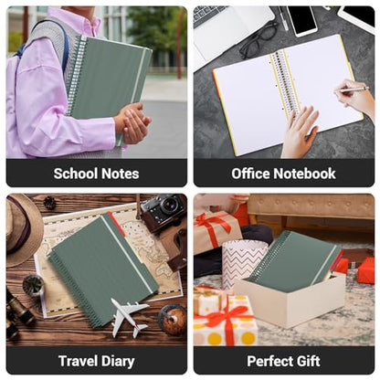 EUSOAR Spiral Graph Paper Notebook, A4 9.25" x 11.7" Large 3 Subject Notebook Journal, Grid Graph Ruled Paper Composition Notebook 240 Pages with Pocket for Math, Science and Engineering Students - color: Green, style: A4 Graph