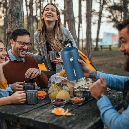 Insulated Water Bottle 64 oz, Triple Wall Vacuum Stainless Steel Water Bottles (Cold for 48 Hrs), Leak Proof & Non-BPA, Half Gallon Water Flask Jug Wide Mouth Straw Lid & Spout Lid - color: Cobalt, size: 64 Ounces