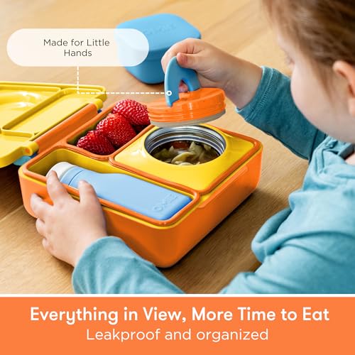 OmieBox Bento Box for Kids - Insulated Bento Lunch Box with Leak Proof Vacuum Insulated Food Jar - 3 Compartments, Two Temperature Zones (Sunshine) - color: Sunshine
