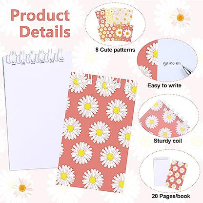 Faccito 24 Pcs Boho Daisy Mini Spiral Notebook Groovy Pocket Notebook Bulk Hippie Mini Top Bound Notepad for Boho Daisy Flower Hippie Groovy Retro Birthday Party Decor Classroom Rewards Gifts Favor