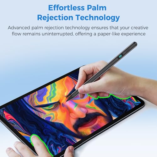 Stylus Pencil for iPad,Compatible with 2026-2018 iPad/Pro/Air/mini（Black） | (5 Extra Tips) with Magnetic Attachment,Tilt Sensitivity Palm Rejection,USB-C Faster Charge - color: Black