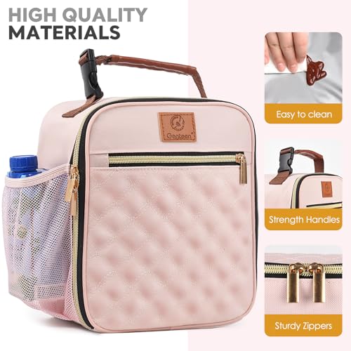 Genteen Kids Lunch Box Insulated Soft Mini Cooler with Bottle Holder, Lightweight Reusable Easy-Clean Lunch bag for Girls, Boys Back to School-Light Pink - color: Light Pink