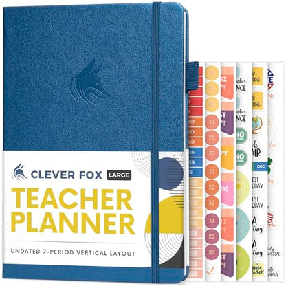 Clever Fox Teacher Planner, School & Homeschool Book, B5 Size Mystic Blue | Undated, 7x10, lay-flat binding, heavy-duty hardcover, teacher lesson weekly & daily planner, homeschool supplies - color: Mystic Blue, size: Smaller than A4 (7″ x 10″)