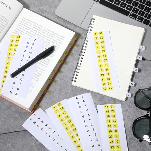 260pcs Alphabet Tabs Self Adhesive A-Z 26 Letters Tabs Sticky and Number Stickers,10 Sheets Alphabet Self Adhesive Page Tab Alphabetical Tab Indexes for Books, Dictionary, Notes, File - color: Yellow