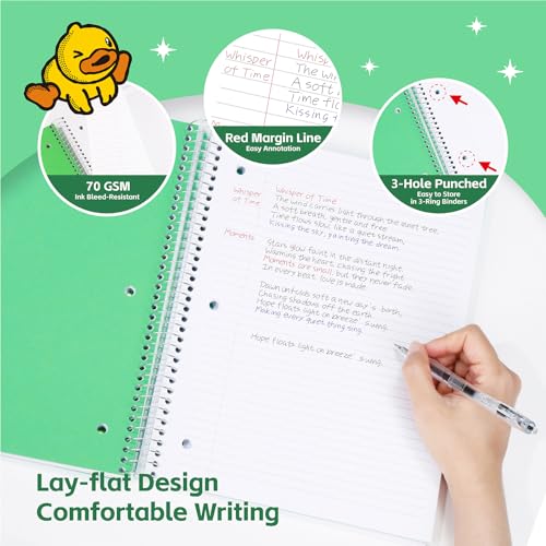 Comix 3 Subject Notebook with 3 Divider, 8.5" x 11" letter size, 150 Sheets College Ruled Notebook with Plastic Cover for Office/School/Home, Green - color: Green