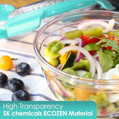 WHALEHOUSE 2-Pack 33 OZ Clear Eco-friendly SK chemicals ECOZEN Salad Container Sets, Portable Plastic Salad Bowls with Lid, Leak-Proof Dressing Container, Bento Lunch Box for Meal Prep & Food Storage - color: Green-2 Pack