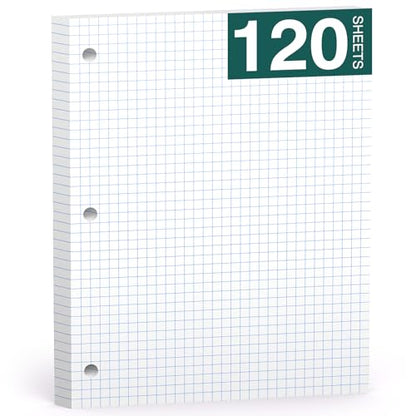 Loose Leaf Graph Paper Notebook 8 X 10.5, 120 Sheets Graphing Paper Note pads，3 Hole Punched，4x4 Quad Ruled Grid Writing Pads, 10-1/2" X 8 Binder Filler Paper For, Engineering, Office, School - style: White-4x4 Graph-1 Pack