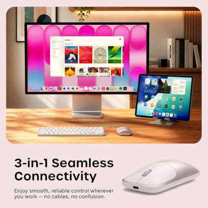 Satechi Slim EX Wireless Mouse, Multi-Device Bluetooth & 2.4GHz Connection for macOS, Windows, iPadOS, and Android, Quiet Clicks, Anodized Aluminum Shell, USB-C Rechargeable Battery, Blush - color: Blush