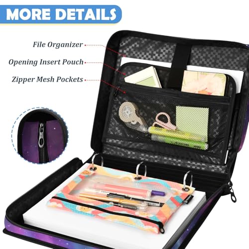 Deer 2-inch 3 Ring Zipper Binder with Shoulder Strap Holds 14 Inch Laptop for Students and Office - color: Glowing Deer
