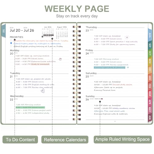 Planner 2026-2027, Weekly and Monthly Academic Year Calendar Planner, July 2026 - June 2027, Daily Agenda Book for Office School Supplies, Letter Size(8.5'' x 11'') - color: C-Green, size: 8.5"x11"(Jul 2026-Jun 2027)