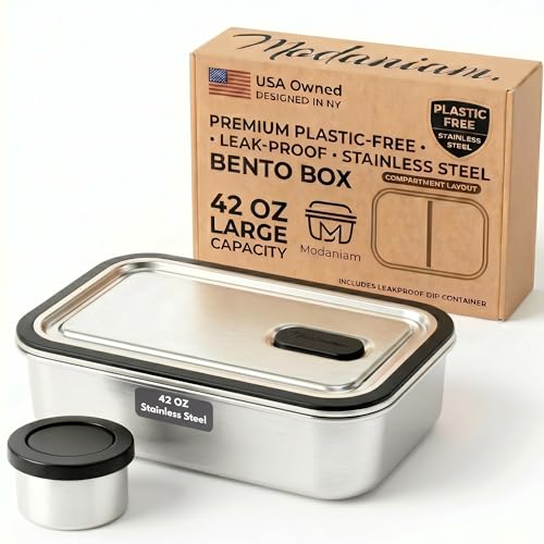 Modaniam 42 OZ Stainless Steel Bento Box, Stainless Steel Lunch Box Container For Adults, Lunch Containers, Salad Container - color: Silver: 42 OZ Lunch Box Set