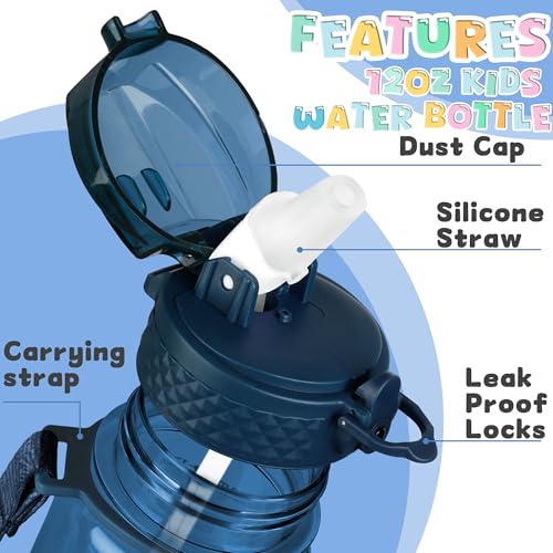 OLDLEY 17oz Kids Water Bottle, Tritan BPA-Free, Leakproof Flip Straw Lid, Motivational Time Marker, Carry Strap, Reusable Clear Water Bottle for Boys & Girls,Slate Blue - color: Slate Blue, style: 17 Ounces