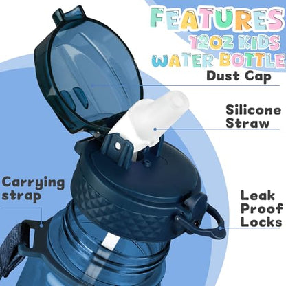 OLDLEY 17oz Kids Water Bottle, Tritan BPA-Free, Leakproof Flip Straw Lid, Motivational Time Marker, Carry Strap, Reusable Clear Water Bottle for Boys & Girls,Slate Blue - color: Slate Blue, style: 17 Ounces