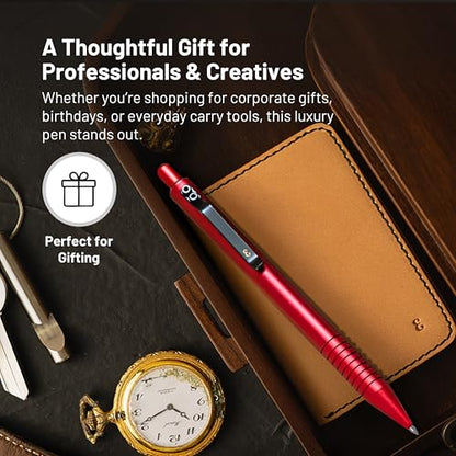 Everyman Crimson Grafton Full Click Refillable 0.7mm Gel Ink Pen | Sleek Anodized Aluminum EDC Pen with Deep Grooved Grip | Smooth Writing Pocket Pen for Office, Travel, Gifting & Daily Use - color: Crimson, style: Full Click