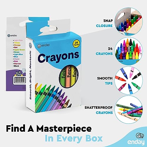 Enday Premium Non-Toxic 24 Color Crayons for Kids & Teachers - 24 Pack Easy to Hold Toddler Crayons, 576 Count - size: 1 Count (Pack of 24)