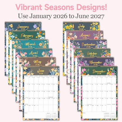 Lbylyhxc 2026 Calendar -18 Monthly Wall Calendar 2026 from Jan 2026 to Jun 2027, 17 x 12 Inches.Thick Paper with Julian Dates Large Wall calendar 2026 for New Year Presents (Large Wall Calendar Flower A) - color: Large Wall Calendar Flower A