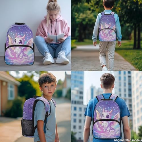 Dinosaur School Bag Set for Boys Girls - Star Sky Print 4 in 1 Book Bag with Lunch Box Pencil Case Water Bottle Sleeve for Elementary Students - color: Dinosaur &Star Sky