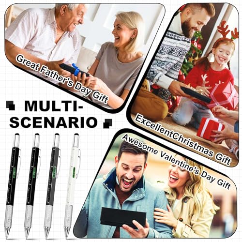 Zhanmai 8 Pcs 6 in 1 Multitool Pen Bulk Gift for Men Multi Tool Ballpoint Pen with Ruler Level Screwdriver Stylus Cool 20 Ink Refill Tool Gadget Birthday Christmas Stocking Stuffers (Black White Gray) - color: Black, White, Gray