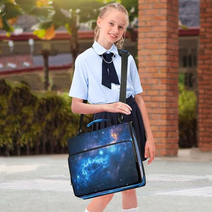 3 Ring Zipper Binder Galaxy Binder Organizer Portfolio with File and Shoulder Strap & Handle Large Capacity File Folder - color: Galaxy