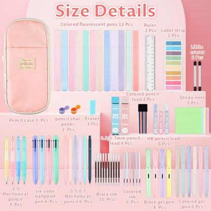 80Pcs Aesthetic School Supplies with Cute Pencil Case, 12 Pastel Highlighters, 4 Multicolor Ballpoint Pens, 6 Gel Pens with Refills, 10 Mechanical Pencils with Leads for Student Stationery Set(Pink) - style: Pink