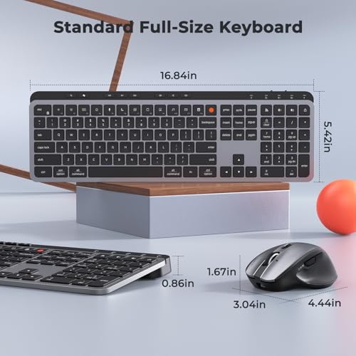 MEETION New Wireless Bluetooth Keyboard and Mouse, Dual Bluetooth and USB Full Size Rechargeable Keyboard with 4 DPI Ergonomic Mouse for Laptop/PC/Computer/iPad, Mac/Windows, C9990 Black Gray - color: Full Size Black