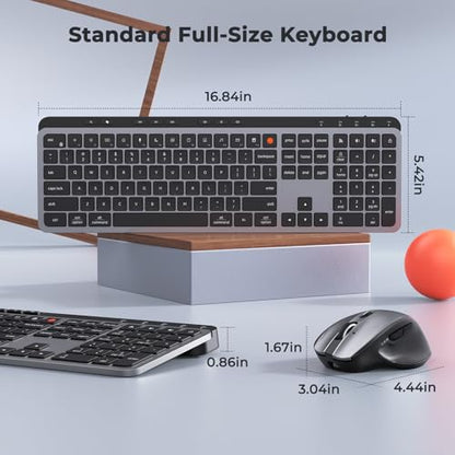 MEETION New Wireless Bluetooth Keyboard and Mouse, Dual Bluetooth and USB Full Size Rechargeable Keyboard with 4 DPI Ergonomic Mouse for Laptop/PC/Computer/iPad, Mac/Windows, C9990 Black Gray - color: Full Size Black